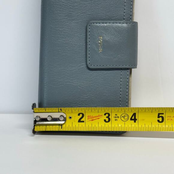 Fossil Wallet Bi-Fold Snap Gray Tan Leather Snap Zip Neutral Lightweight - Picture 11 of 13